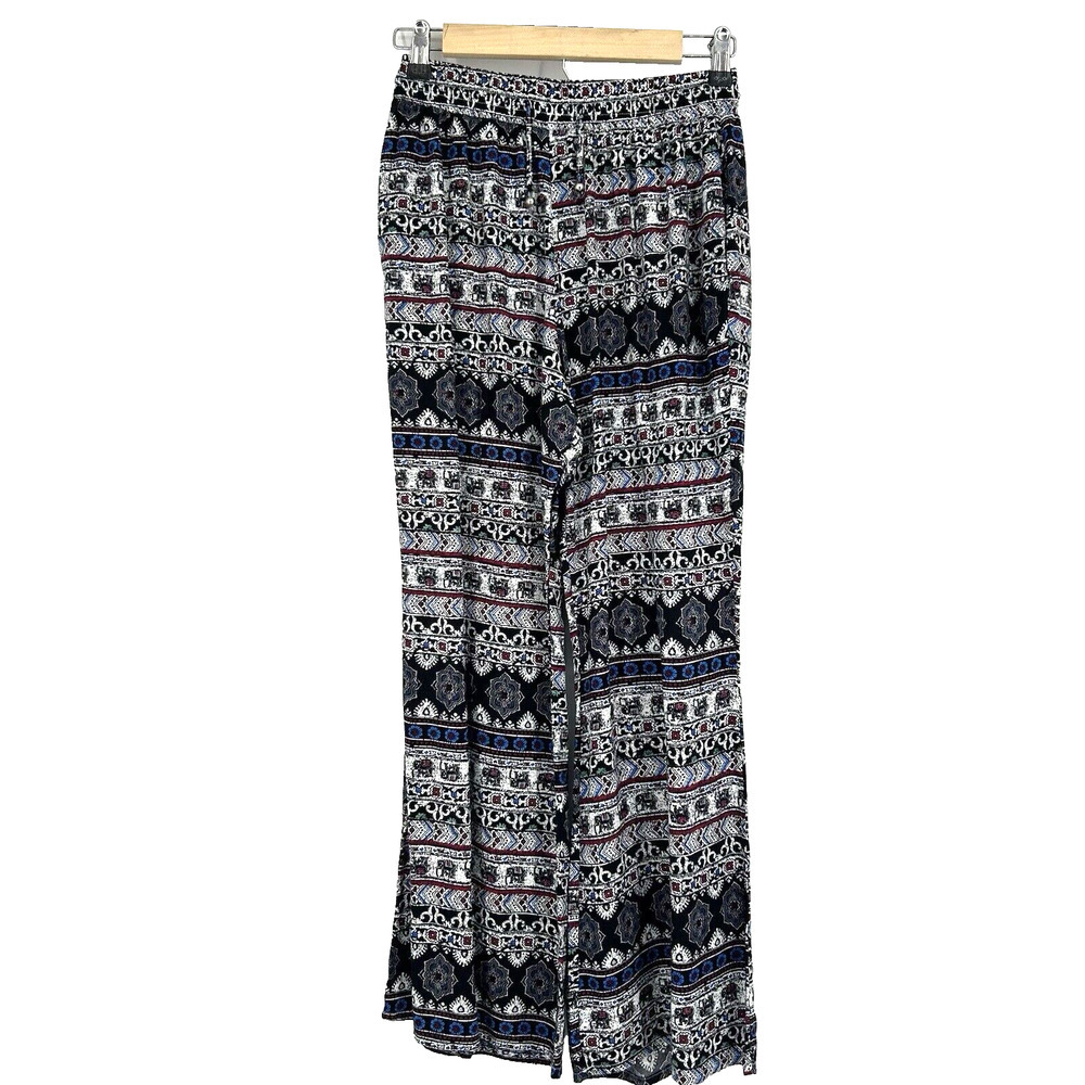 Yak & Yeti Boho Wide Leg Crop Pants Pull On Black Mixed Pattern Size XL